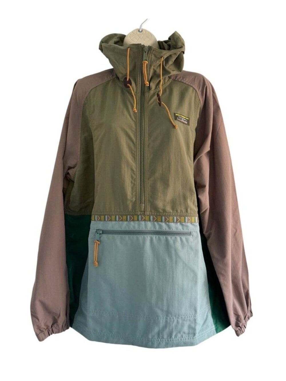 L.L.Bean Women's Sz M Mountain Classic Anorak Color Block Hooded Nylon Jacket